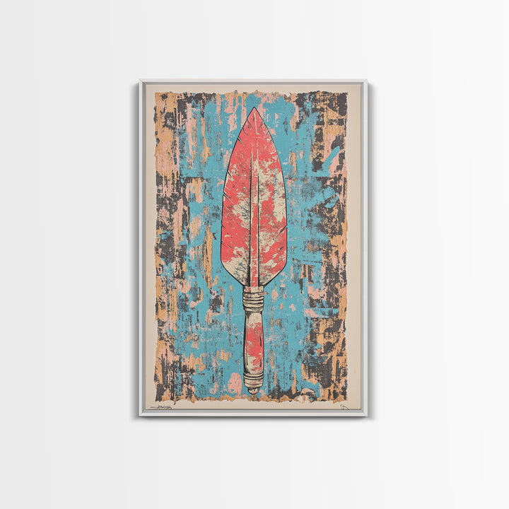 Red Tribal Spear Arrowhead Wall Art, Primitive Weapon Poster, African Inspired Decor, Bold Southwestern Gift For Him, Home Decor