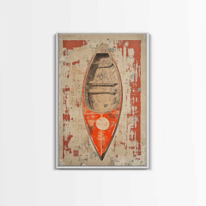 Red Canoe From Above Wall Art, Rustic Boat Canvas Print, Nautical Lake House Decor, Minimalist Coastal Gift For Him, Home Decor