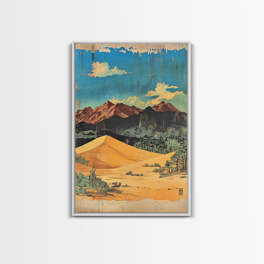 Golden Desert Dunes And Rugged Mountains Wall Art, Southwestern Landscape Print, Cactus Decor, Modern Western Home Decor