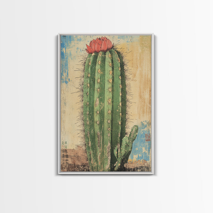 Blooming Desert Cactus Canvas Print, Southwestern Wall Art, Botanical Poster, Desert Home Decor, Rustic Nature Wall Decor