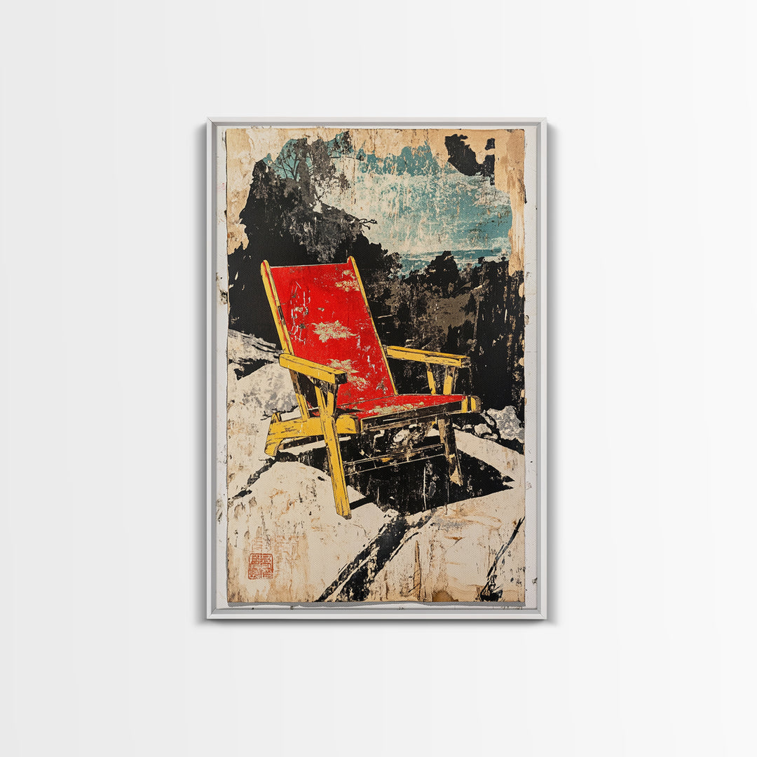 Red Beach Chair On Rocky Coast Wall Art, Coastal Wall Decor, Modern Travel Poster, Summer Beach House Canvas Print For Living Room Decor