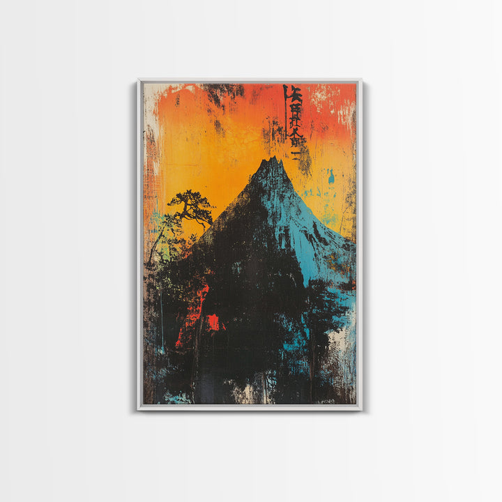 Dramatic Mountain Peak At Orange Sunrise Wall Art, Japanese Landscape Print, Bold Modern Nature Decor, Office Or Living Room Art