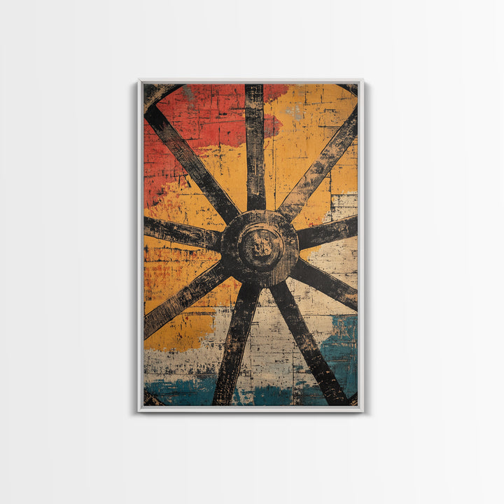 Rustic Wagon Wheel Abstract Canvas Print, Southwestern Wall Art, Western Home Decor, Bold Geometric Farmhouse Wall Decor