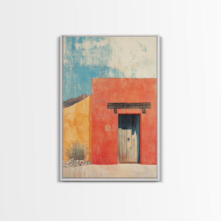 Red Adobe Door Desert Wall Art, Southwestern Canvas Print, Minimalist Architecture, Terracotta Home Decor, Modern Rustic Print