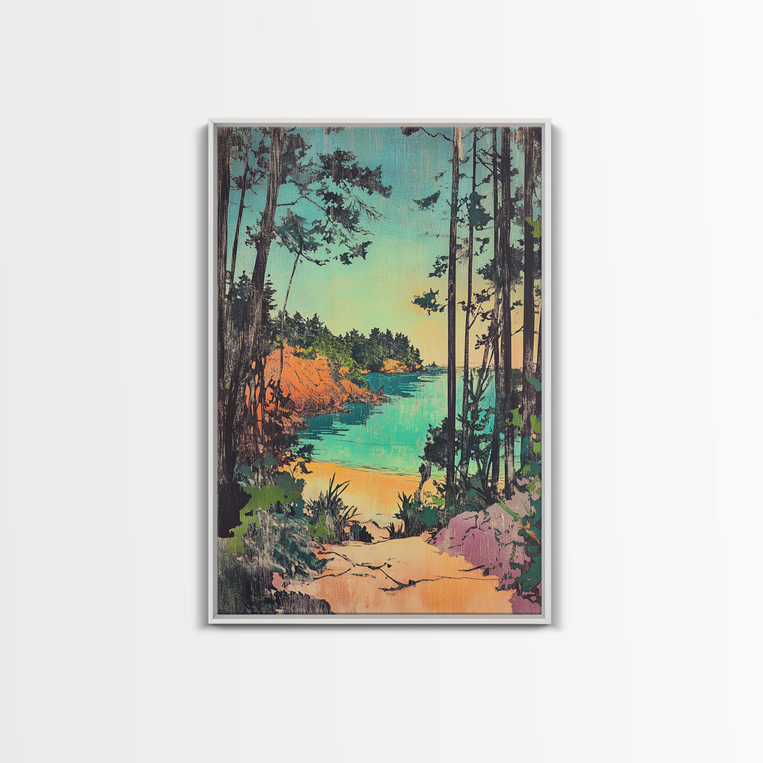 Forest Path To Turquoise Hidden Beach Wall Art, Coastal Canvas Print, Whimsical Nature Decor, Beach House Wall Decor Gift For Her