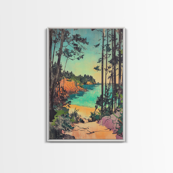 Forest Path To Turquoise Hidden Beach Wall Art, Coastal Canvas Print, Whimsical Nature Decor, Beach House Wall Decor Gift For Her