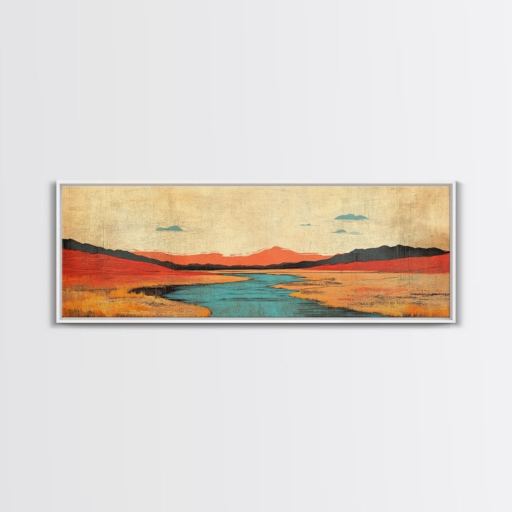 Red Grass Valley River Landscape Canvas Print, Modern Southwestern Wall Art, Wide Horizontal Nature Decor For Living Room