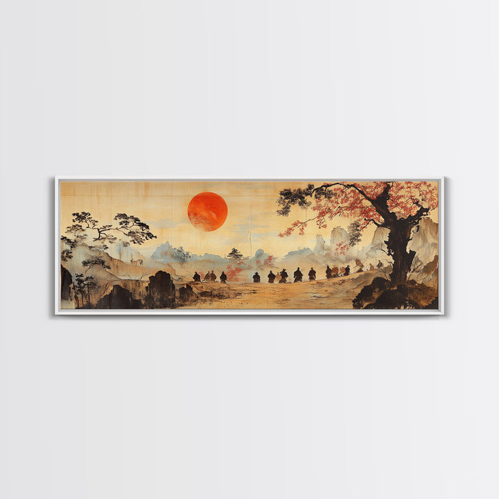 Red Sun Mountain Journey Wall Art, Japanese Landscape Print, Panoramic Canvas, Asian Home Decor, Living Room Decor Gift Idea