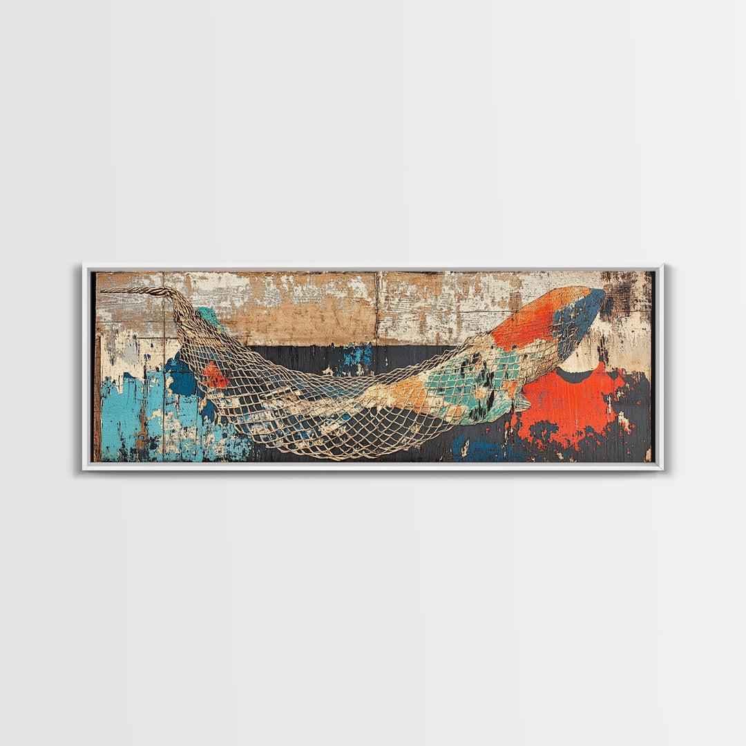 Weathered Fishing Net Wall Art, Coastal Canvas Print, Nautical Decor, Beach House Art, Rustic Seascape, Ocean Wall Decor