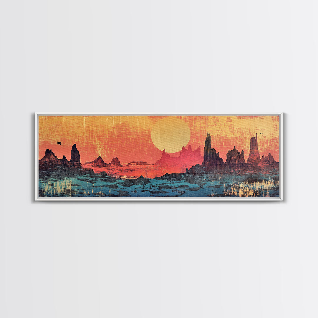 Desert Mesa Sunset Wall Art, Southwestern Landscape Canvas Print, Western Decor, Boho Desert Living Room Wall Decor Print