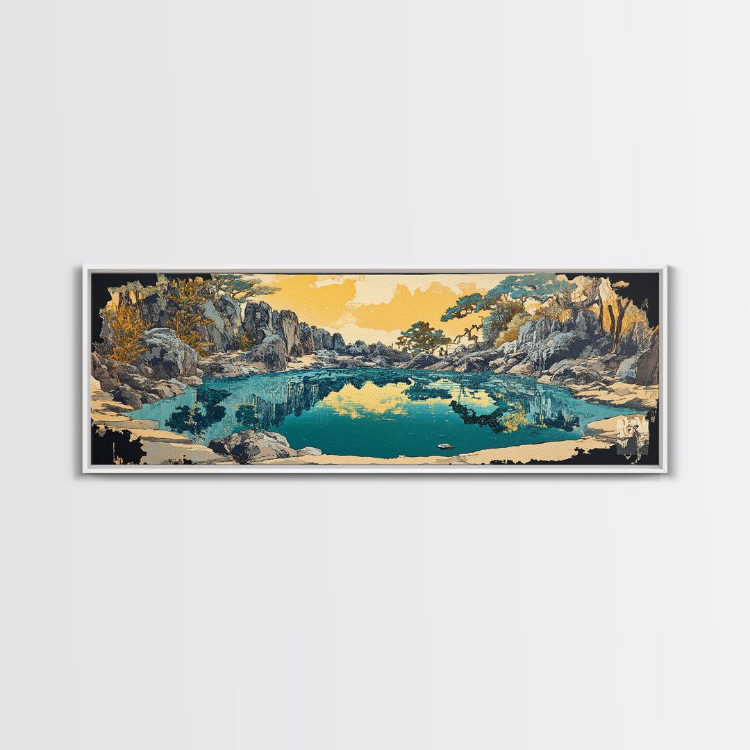 Turquoise Mountain Lake Canvas Print, Rocky Alpine Landscape Wall Art, Serene Nature Decor, Japandi Living Room Art Gift