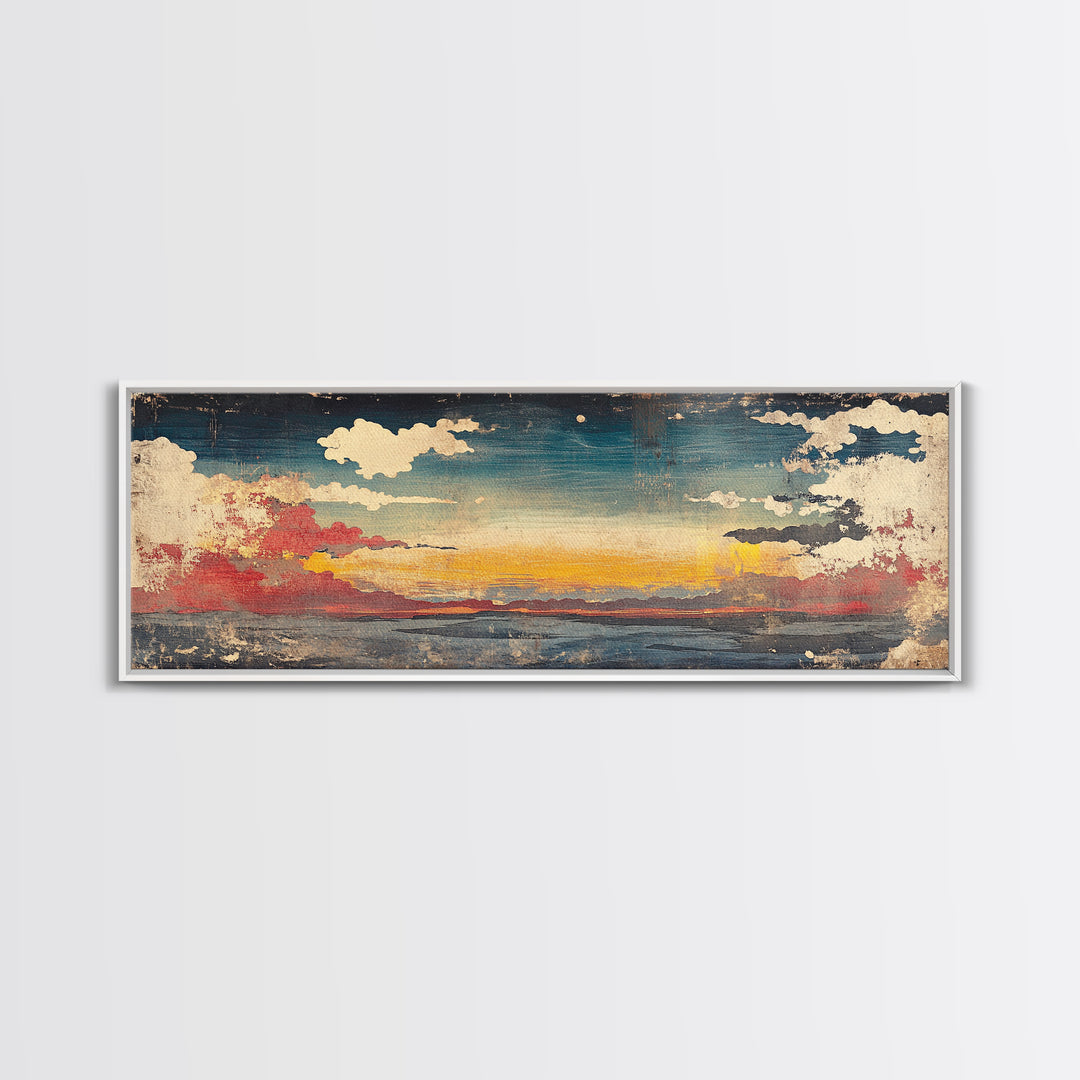 Moody Sunset Clouds Over Water Wall Art, Abstract Seascape Canvas Print, Coastal Landscape, Panoramic Home Decor, Living Room Art