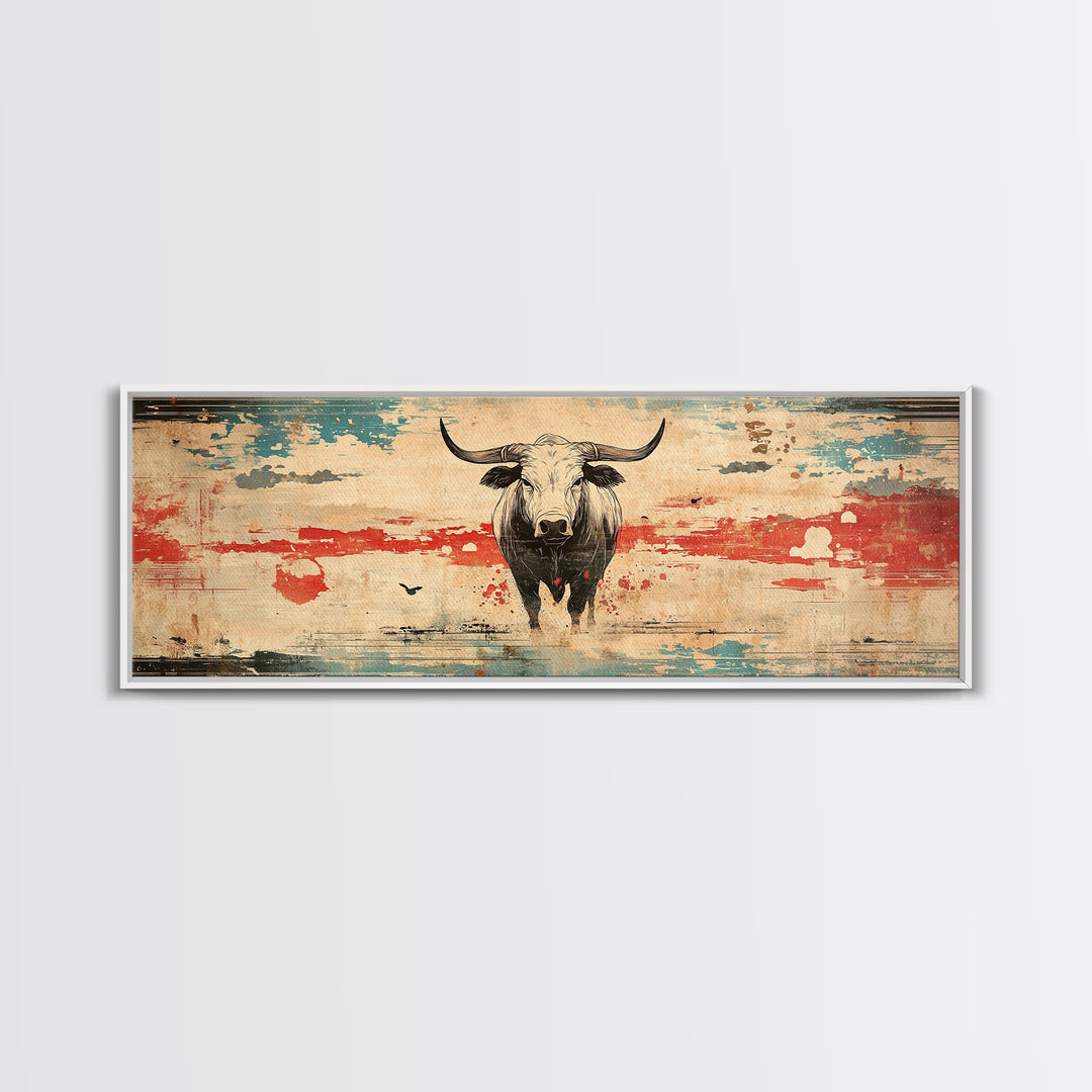 Longhorn Bull Rustic Southwest Wall Art, Western Ranch Canvas Print, Cowboy Home Decor, Desert Landscape, Gift For Him, Man Cave Decor