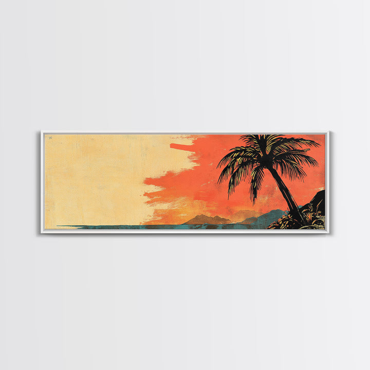 Tropical Palm Sunset Beach Wall Art, Island Canvas Print, Coastal Home Decor, Orange Sky, Summer Living Room Decor, Gift For Her
