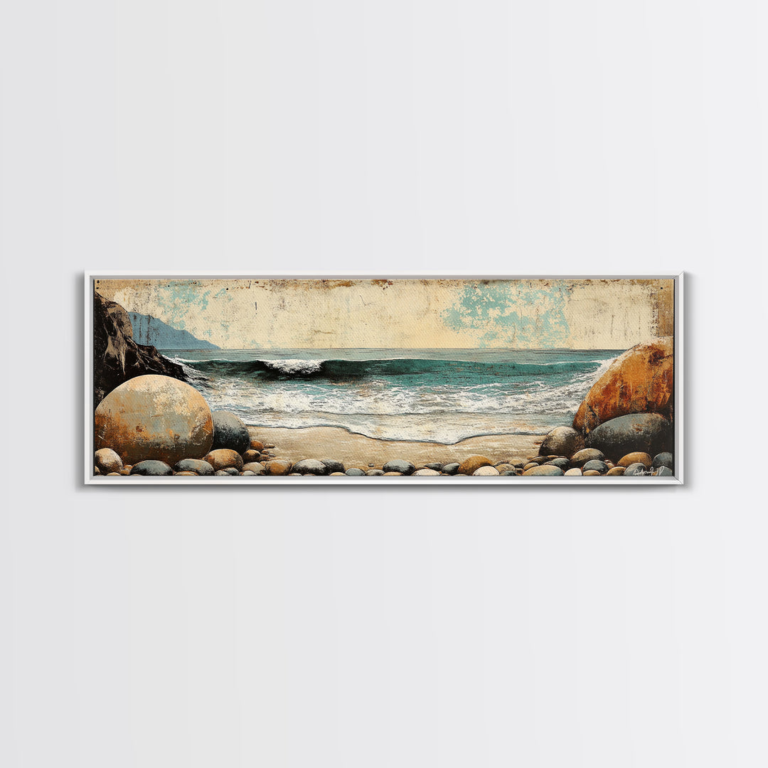 Rocky Ocean Beach Cove Wall Art, Coastal Canvas Print, Seascape Landscape, Nautical Decor, Beach House Living Room Art, Gift For Her