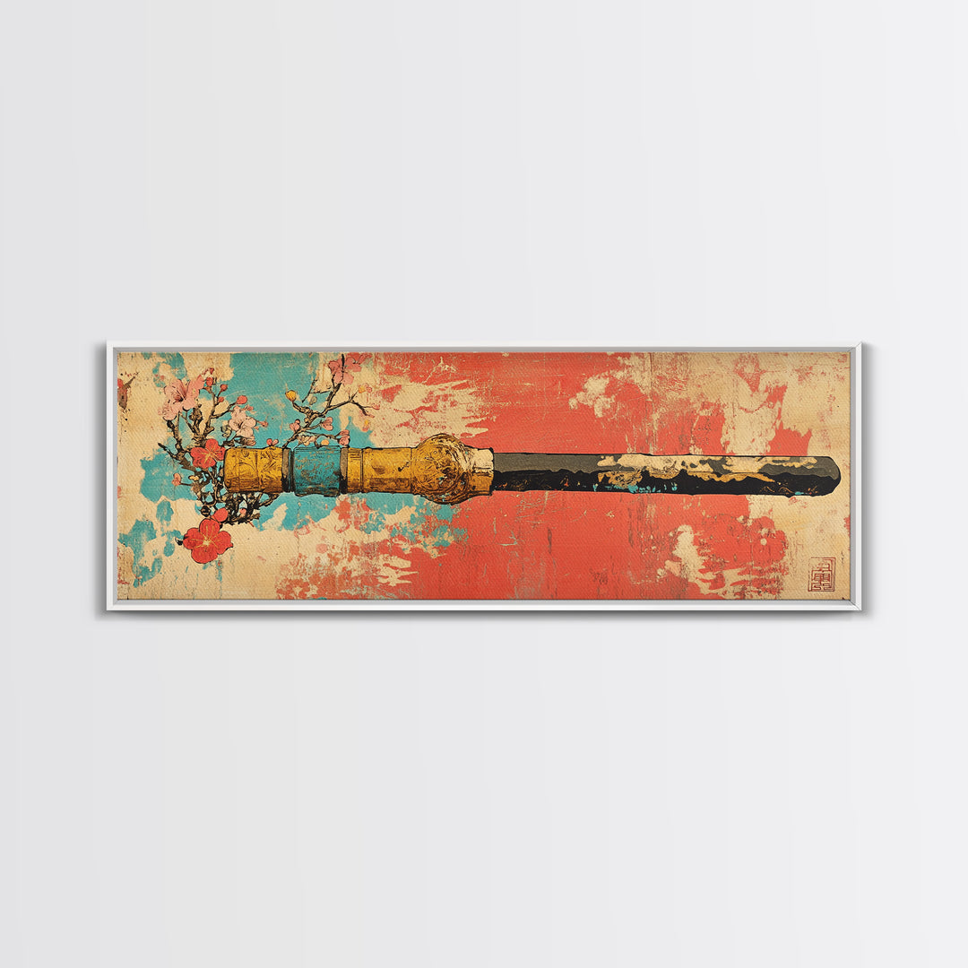 Samurai Katana With Cherry Blossoms Wall Art, Japanese Sword Canvas Print, Martial Arts Decor, Bold Asian Wall Decor, Gift For Him