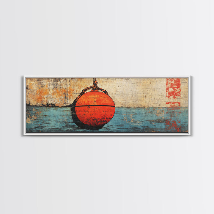 Red Fishing Buoy On Weathered Blue Water, Nautical Wall Art, Coastal Canvas Print, Beach House Decor, Ocean Wall Decor, Gift