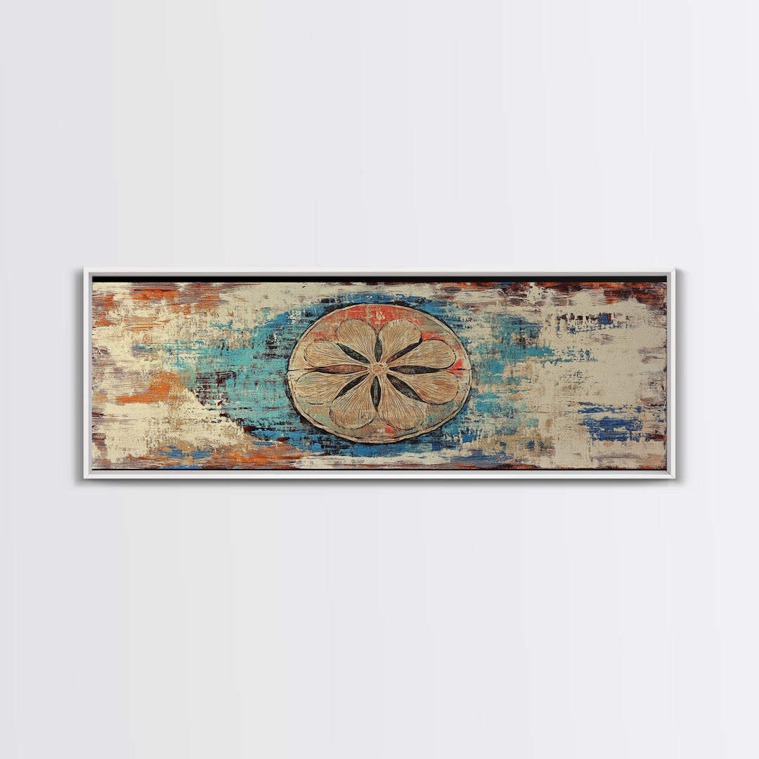 Weathered Sand Dollar Coastal Wall Art, Rustic Beach House Decor, Nautical Canvas Wall Art, Panoramic Ocean Home Decor Prints