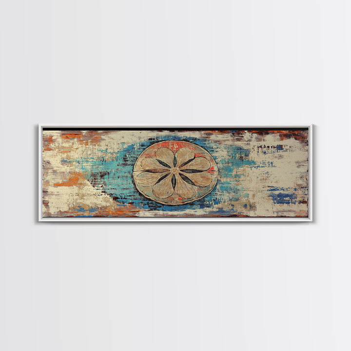 Weathered Sand Dollar Coastal Wall Art, Rustic Beach House Decor, Nautical Canvas Wall Art, Panoramic Ocean Home Decor Prints