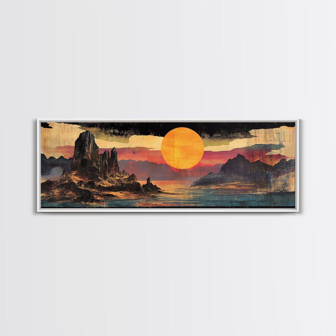 Orange Sun Over Desert Canyon Canvas Print, Southwestern Wall Art, Western Landscape Decor, Large Panoramic Wall Art For Home