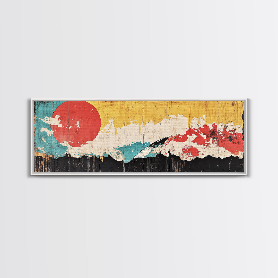 Abstract Red Sun Mountain Wall Art, Japanese Minimalist Canvas Print, Modern Wall Decor, Mid Century Decor, Large Wall Art