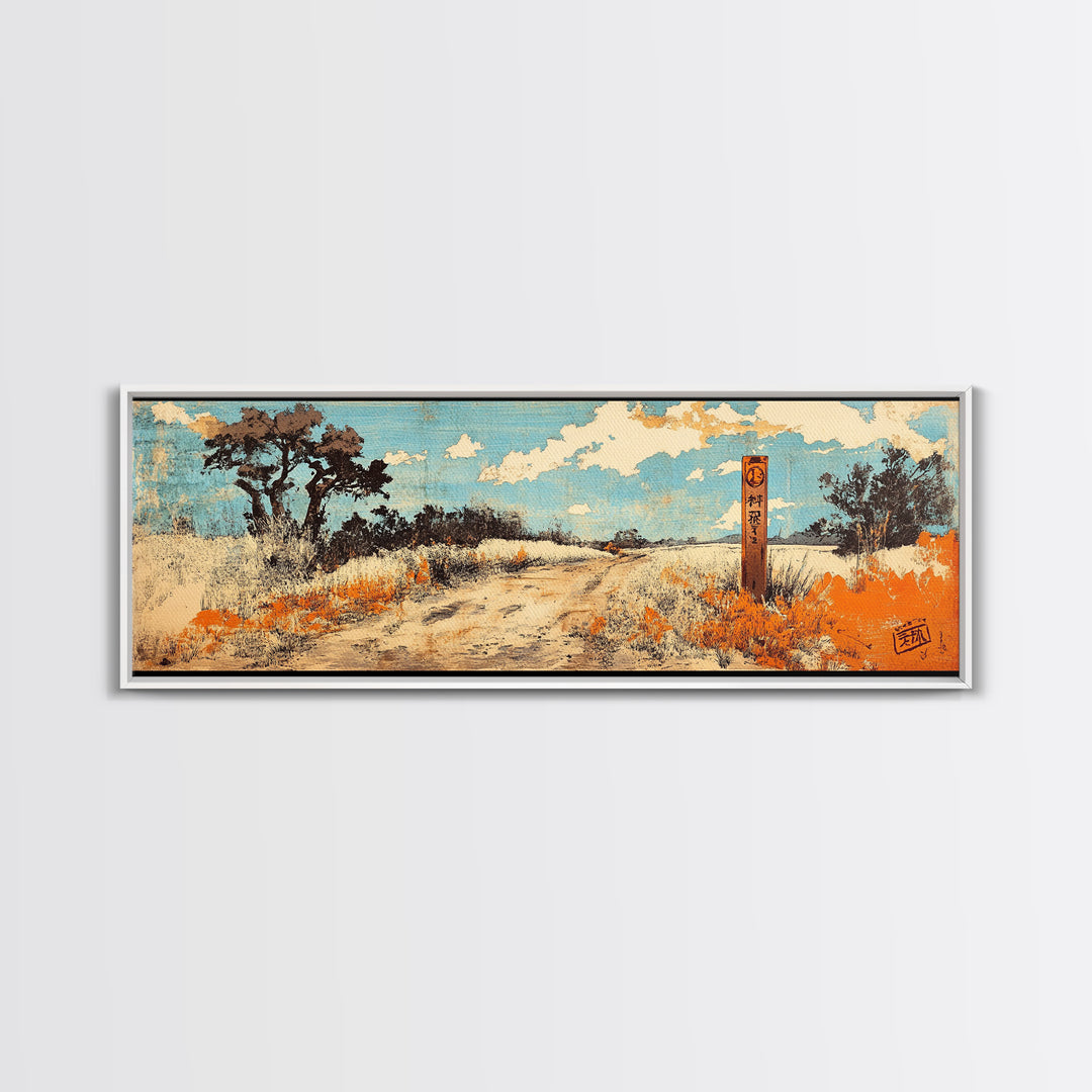 Sunlit Desert Path Canvas Print, Rustic Landscape Wall Art, Southwestern Decor, Orange Wildflower Art, Entryway Home Decor