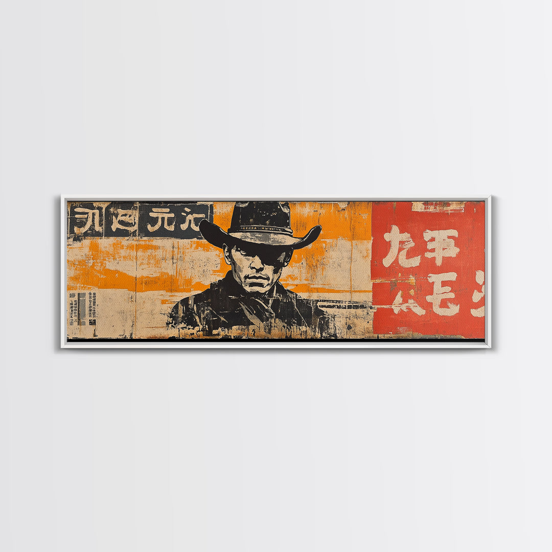Stoic Cowboy Portrait On Orange Poster Wall Art, Western Pop Art Canvas Print, Man Cave Decor Gift For Him Rustic Home Decor
