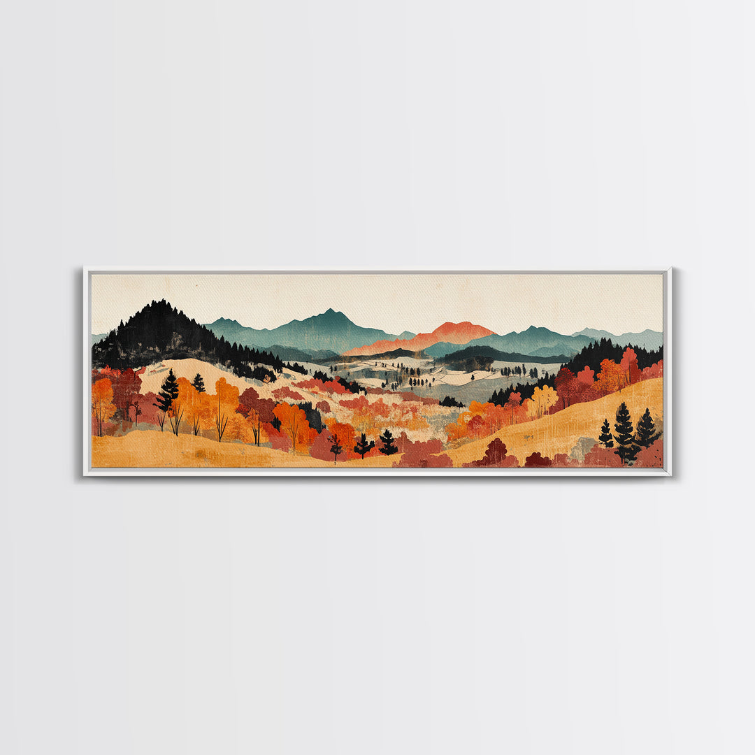 Autumn Mountain Valley Landscape Wall Art, Fall Landscape Art, Rustic Home Decor, Large Horizontal Art, Living Room Decor