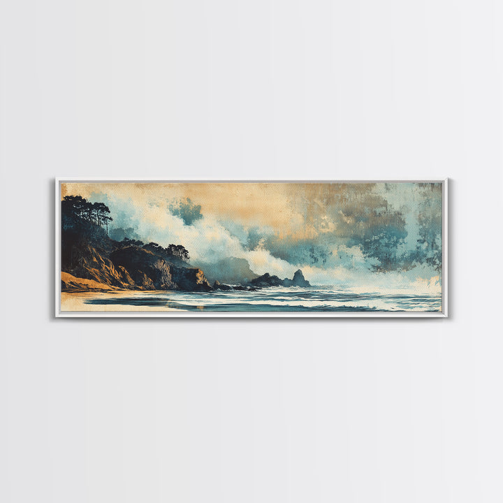Stormy Coastal Waves And Dark Cliffs Canvas Print, Moody Seascape Wall Art, Ocean Decor, Beach House Living Room Art Print