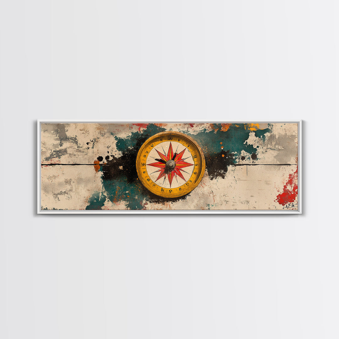 Antique Compass On Abstract Map Canvas Print, Nautical Wall Art, Travel Decor, Explorer Gift, Office Wall Decor For Study Room