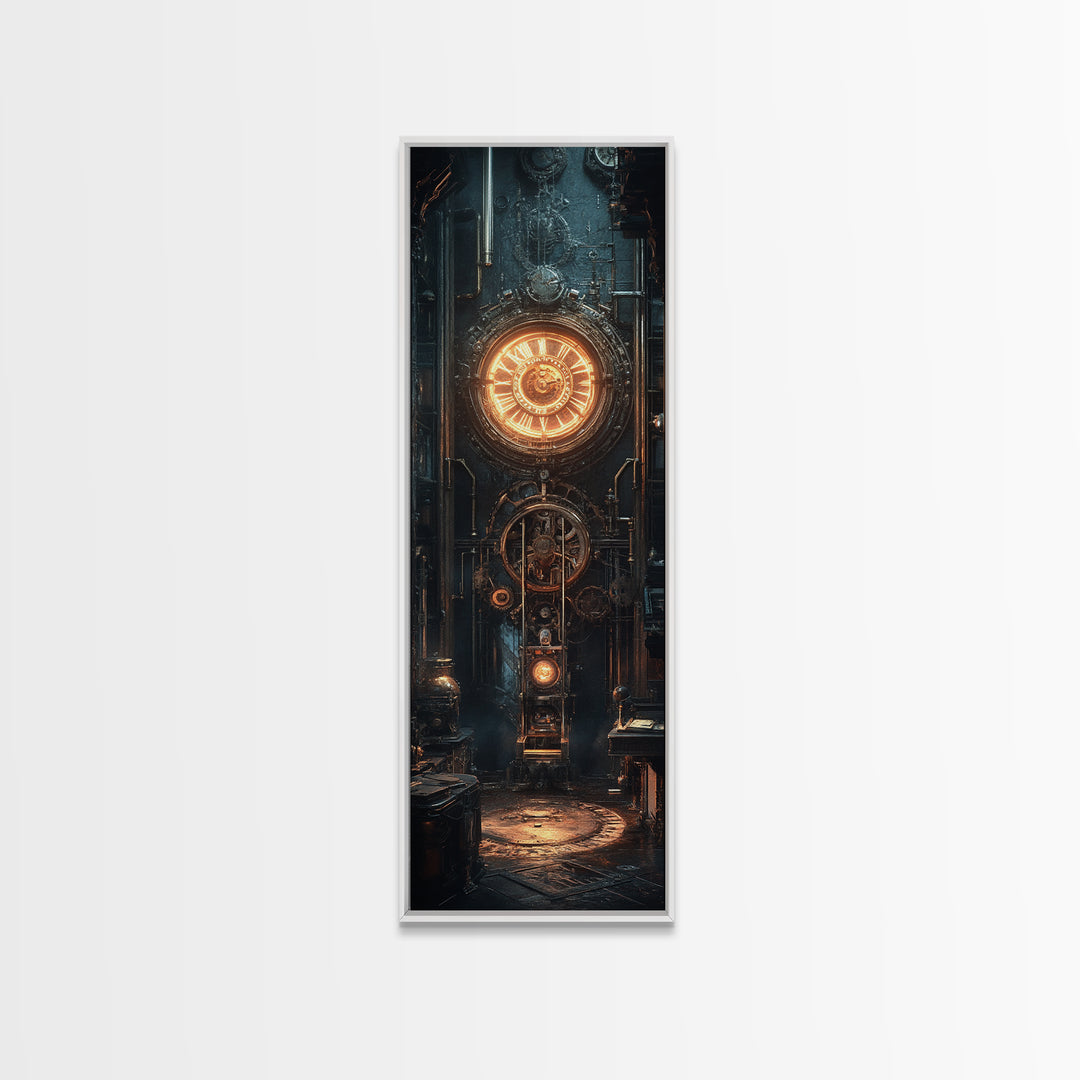 Massive Clockwork Door With Glowing Gears Wall Art, Steampunk Canvas Print, Industrial Sci Fi Decor For Office And Man Cave