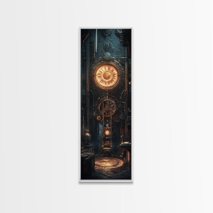 Massive Clockwork Door With Glowing Gears Wall Art, Steampunk Canvas Print, Industrial Sci Fi Decor For Office And Man Cave