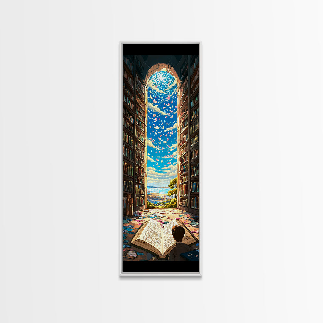 Open Book Library Arch With Birds Canvas Print, Book Lover Wall Art, Reading Nook Decor, Magical Home Office Artwork Gift