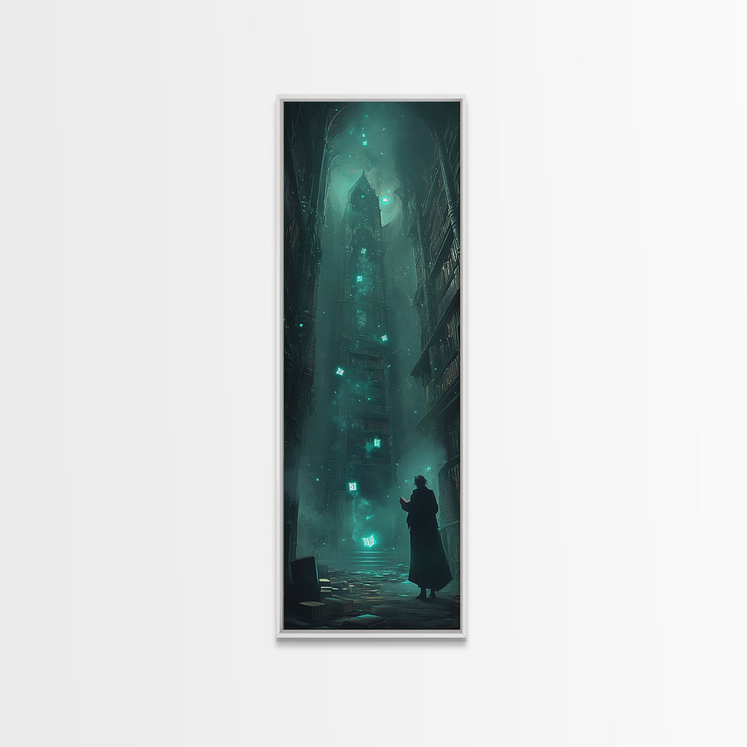 Dark Gothic Tower In Misty Alley Wall Art, Fantasy Cityscape Print, Moody Library Decor, Dark Academia Wall Decor Gift For Him