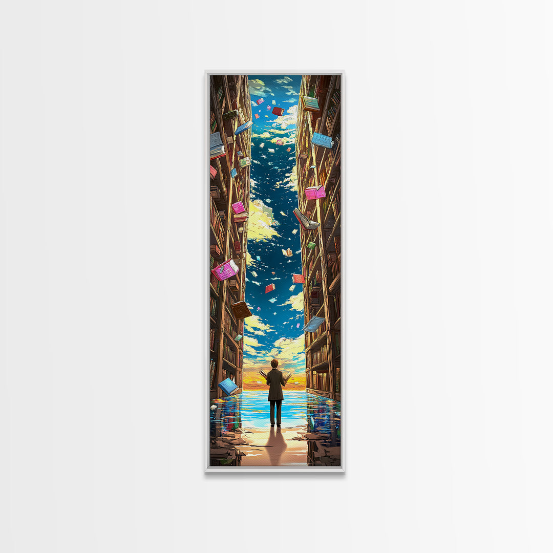 Endless Library Canyon With Flying Books Canvas Print, Book Lover Wall Art, Fantasy Library Decor, Reading Nook Gift For Readers