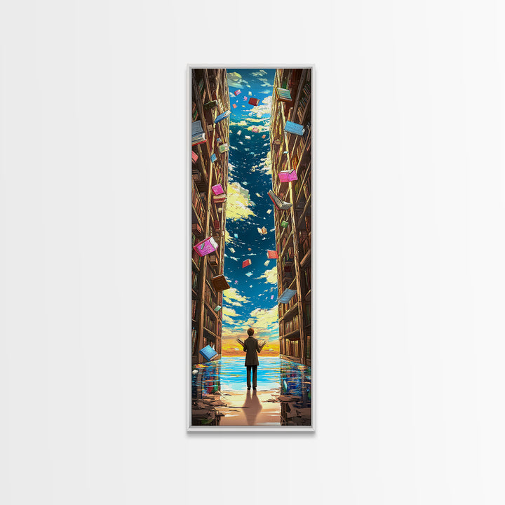 Endless Library Canyon With Flying Books Canvas Print, Book Lover Wall Art, Fantasy Library Decor, Reading Nook Gift For Readers