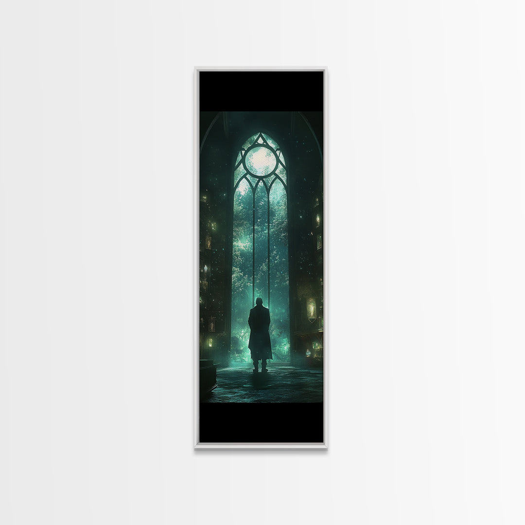 Mystical Gothic Library Window Wall Art, Dark Academia Fantasy Artwork, Moody Bookish Decor, Magical Reading Nook Print