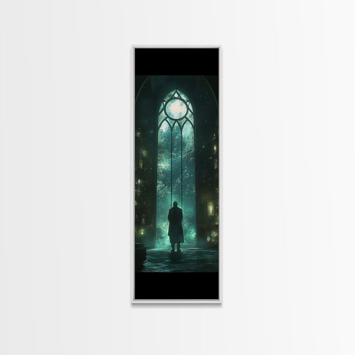 Mystical Gothic Library Window Wall Art, Dark Academia Fantasy Artwork, Moody Bookish Decor, Magical Reading Nook Print