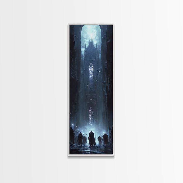 Moonlit Gothic Cathedral In Blue Mist Wall Art, Dark Fantasy Castle Canvas, Moody Medieval Decor, Dramatic Fine Art Print