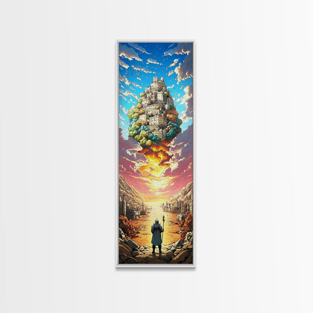 Floating Castle Sunset Canvas Print, Epic Fantasy Wall Decor, Medieval Kingdom Art, Magical Landscape Living Room Decor Gift