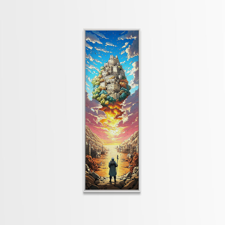 Floating Castle Sunset Canvas Print, Epic Fantasy Wall Decor, Medieval Kingdom Art, Magical Landscape Living Room Decor Gift