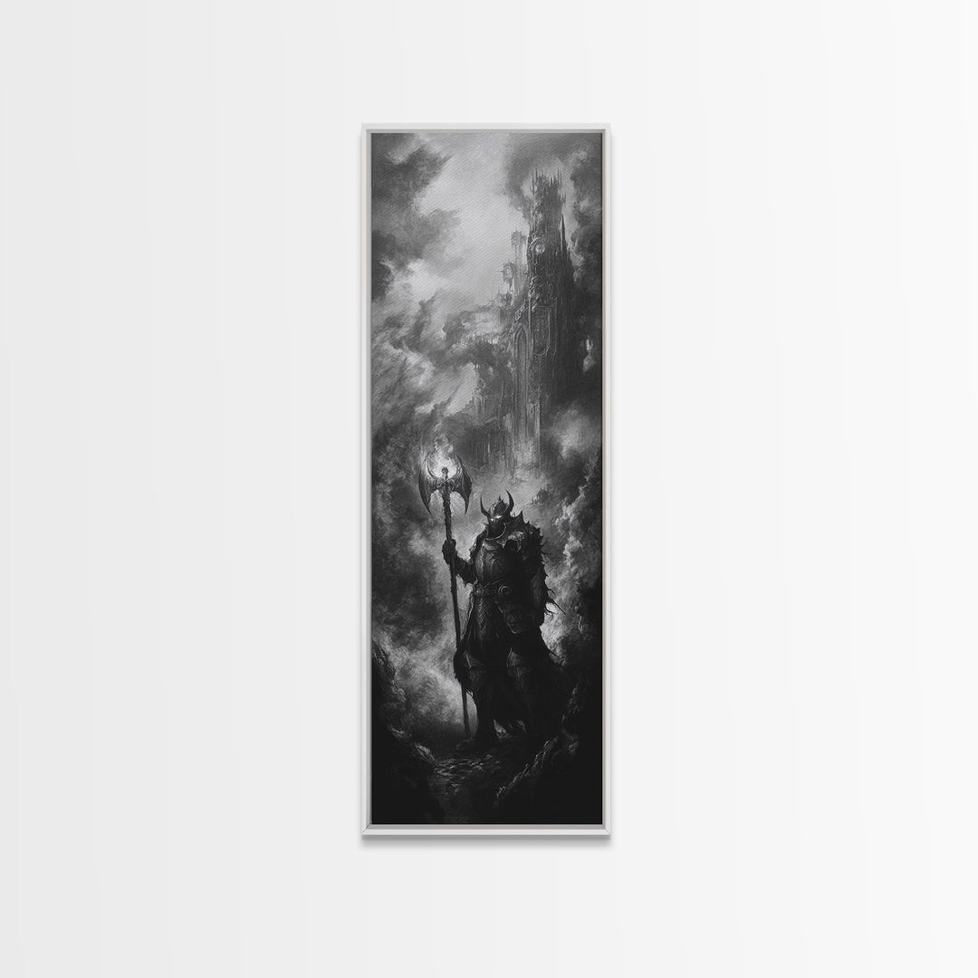 Black And White Dark Wizard Wall Art, Gothic Fantasy Canvas Print, Medieval Castle Decor, Moody Sorcerer Office Art Print