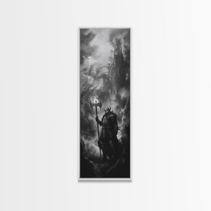 Black And White Dark Wizard Wall Art, Gothic Fantasy Canvas Print, Medieval Castle Decor, Moody Sorcerer Office Art Print