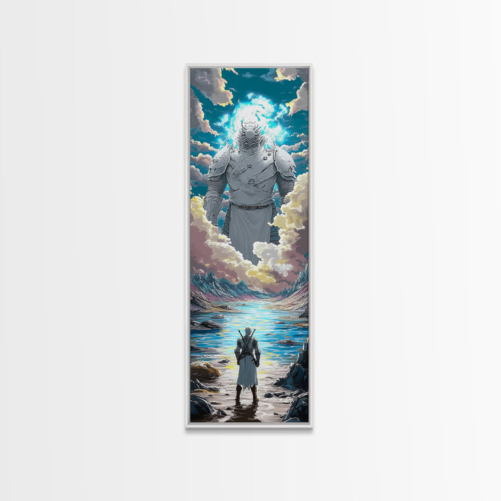 Colossal Cloud Guardian Over Alpine Lake Framed Canvas Print, Fantasy Wall Art, Celestial Decor, Statement Artwork Gift For Him