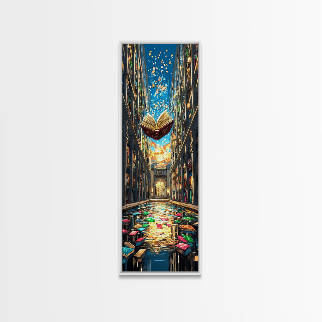 Floating Open Book In Enchanted Library Wall Art, Fantasy Reading Nook Decor, Book Lover Gift, Magical Home Decor Print Art