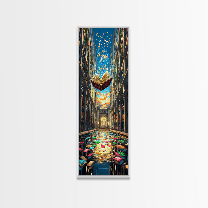 Floating Open Book In Enchanted Library Wall Art, Fantasy Reading Nook Decor, Book Lover Gift, Magical Home Decor Print Art