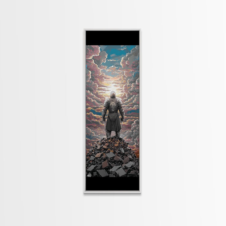 Armored Wanderer Above Cloud Sea Canvas Print, Dark Fantasy Wall Decor, Knight Artwork, Epic Adventure Gift For Him, Office Art