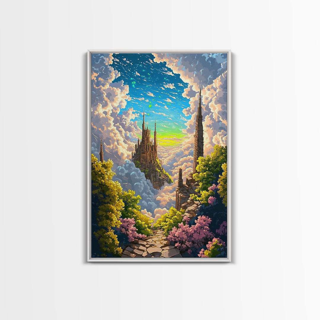 Floating Sky Castle Above The Clouds Canvas Print, Whimsical Dreamy Fantasy Wall Art For Bedroom Decor Housewarming Gift