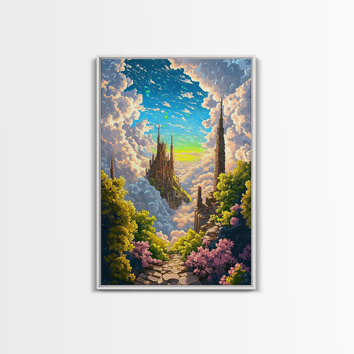Floating Sky Castle Above The Clouds Canvas Print, Whimsical Dreamy Fantasy Wall Art For Bedroom Decor Housewarming Gift