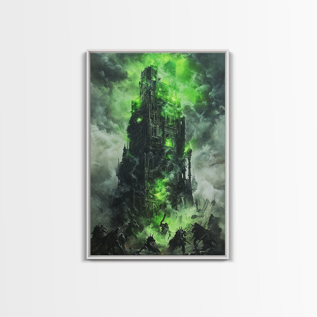 Haunted Green Fortress Canvas Print, Dark Fantasy Wall Art, Gothic Castle, Surreal Art, Moody Wall Decor, Gaming Room Art